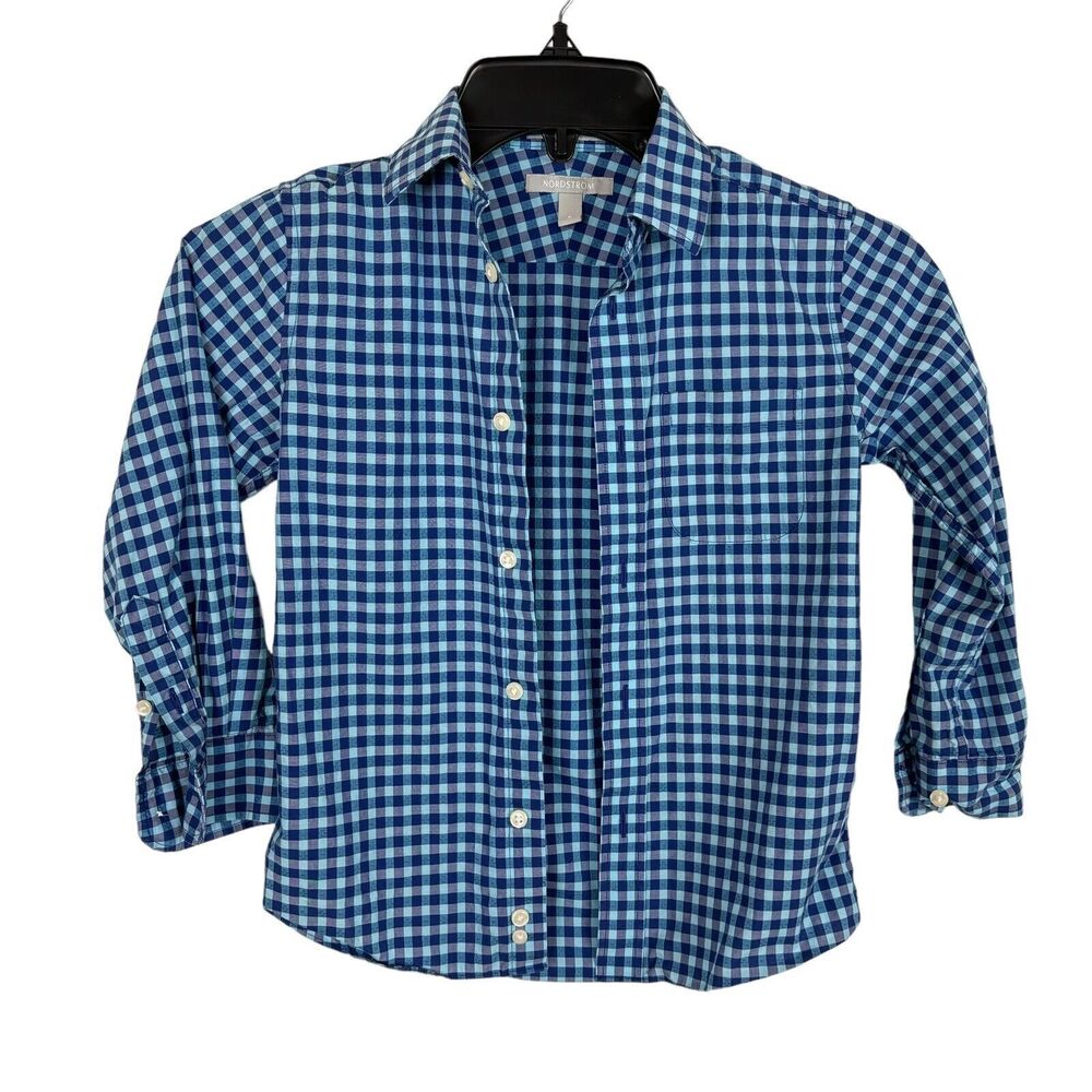 Nordstrom Blue Purple Plaid L/S Button Down Shirt Boys 5